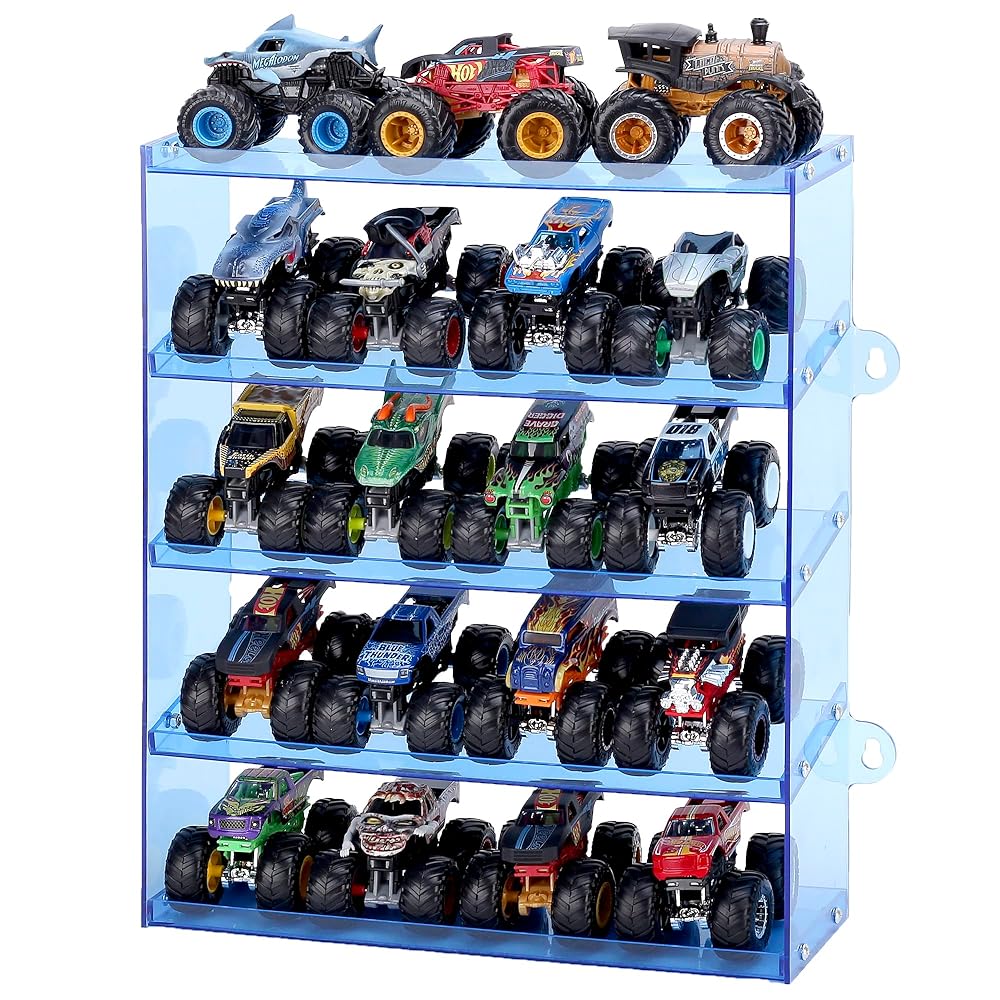 KISLANE 5-Tier Monster Trucks Display Case, Wall Mount Storage Holds 20