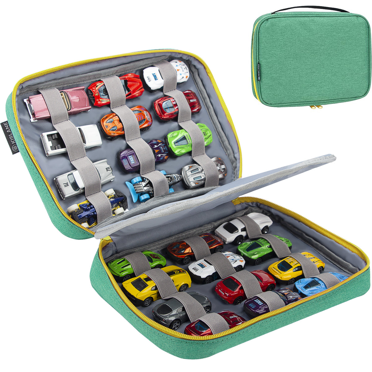 KISLANE Toy Car Storage Case, Diecast Display Case 24 Slots (Green)