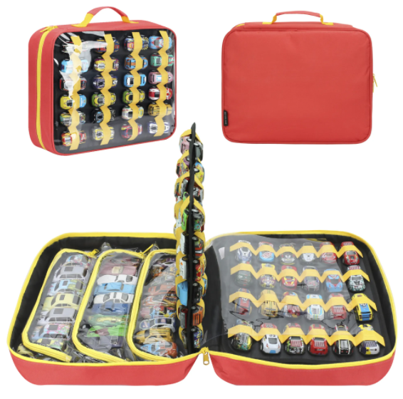 Toy Car Storage Case, 96-Slot Diecast Organizer with PVC Pockets & Handle.
