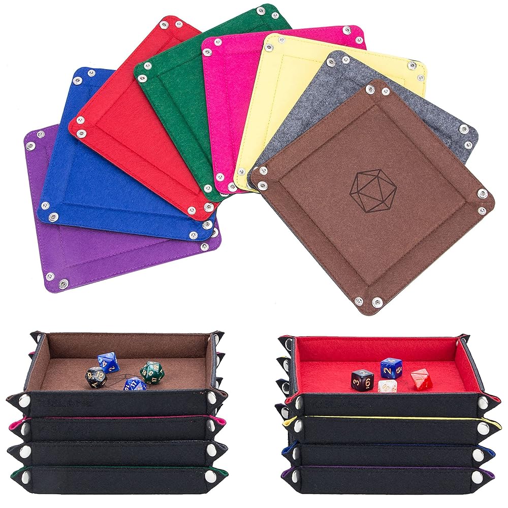 KISLANE Folding Square Dice Tray, Felt Dice Holder for DND, RPG, MTG and Other Board Games (Violet, Coffee, Green, Red, Rose Red, Gray, Yellow and Blue)