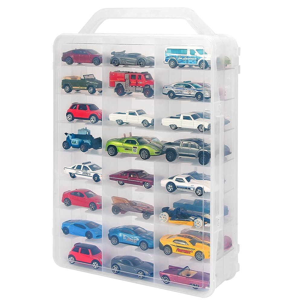KISLANE Toy Car Storage Case, 48 Slots Double Sided Display Case, Clear