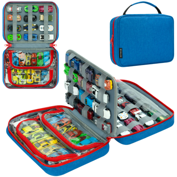 KISLANE Toy Car Storage Case, 50 Car Organizer with 36 Slots & PVC Pockets