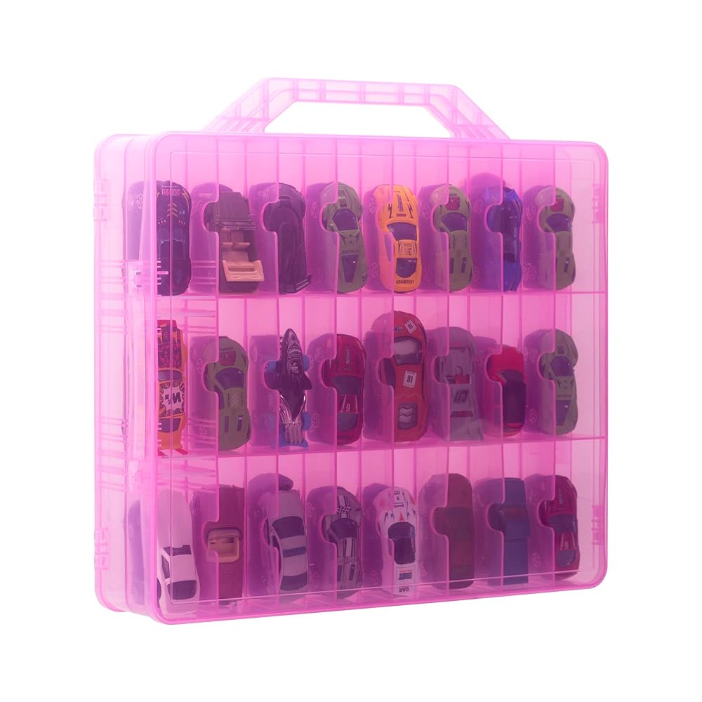 KISLANE Toy Car Storage Case, Diecast Display Case 48 Slots (Pink)