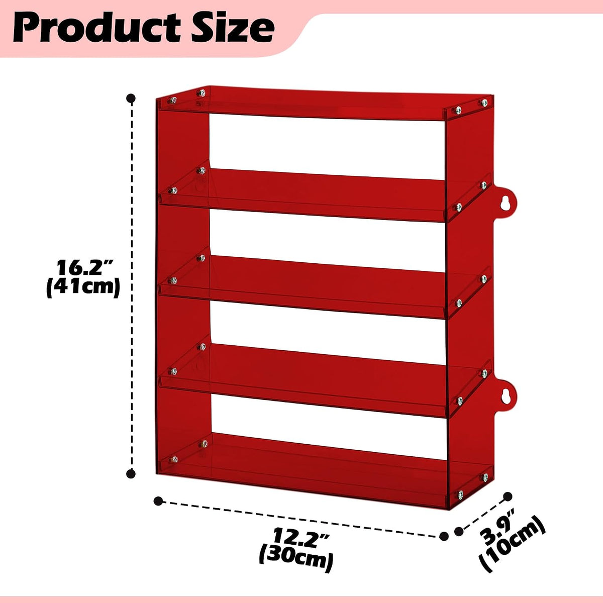 KISLANE 5-Tier Toy Car Display Case, Wall Mount Storage Holds 20 (Red)