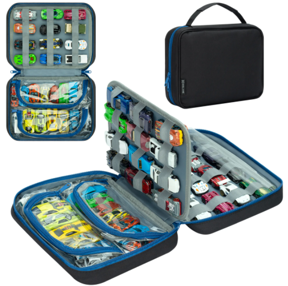 KISLANE Toy Car Storage Case, 50 Car Organizer with 36 Slots & PVC Pockets