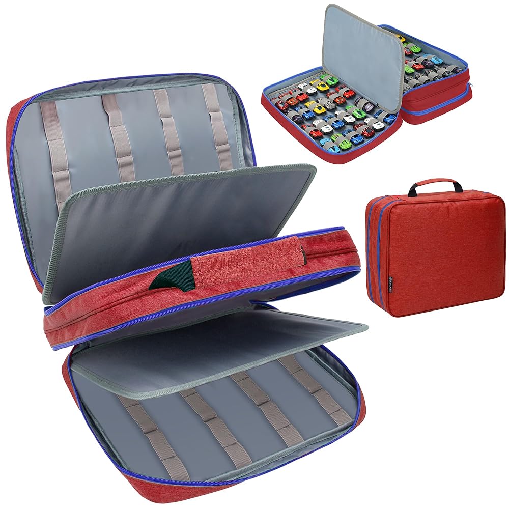 KISLANE Toy Car Storage Case, Diecast Display Case 96 Slots (Red)