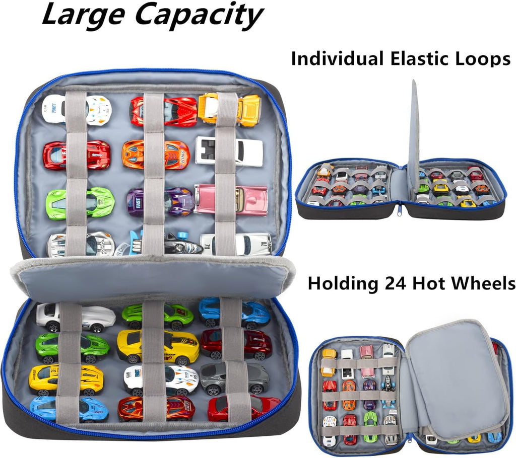 KISLANE Toy Car Storage Case, Diecast Display Case 24 Slots (Black)