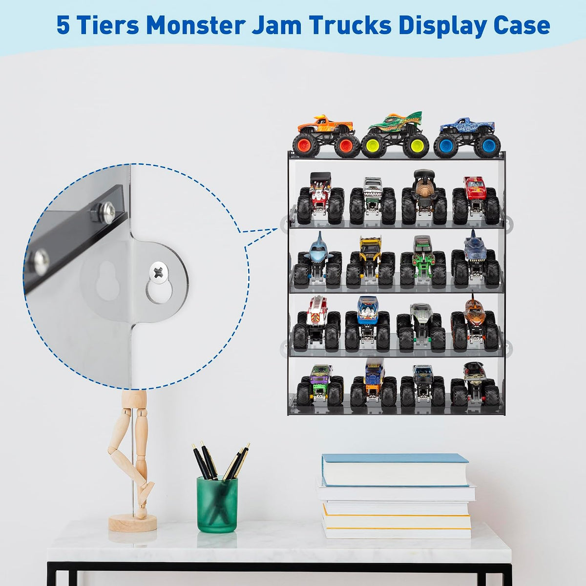 KISLANE 5-Tier Monster Truck Display Shelf, Toy Car Storage Holds 20