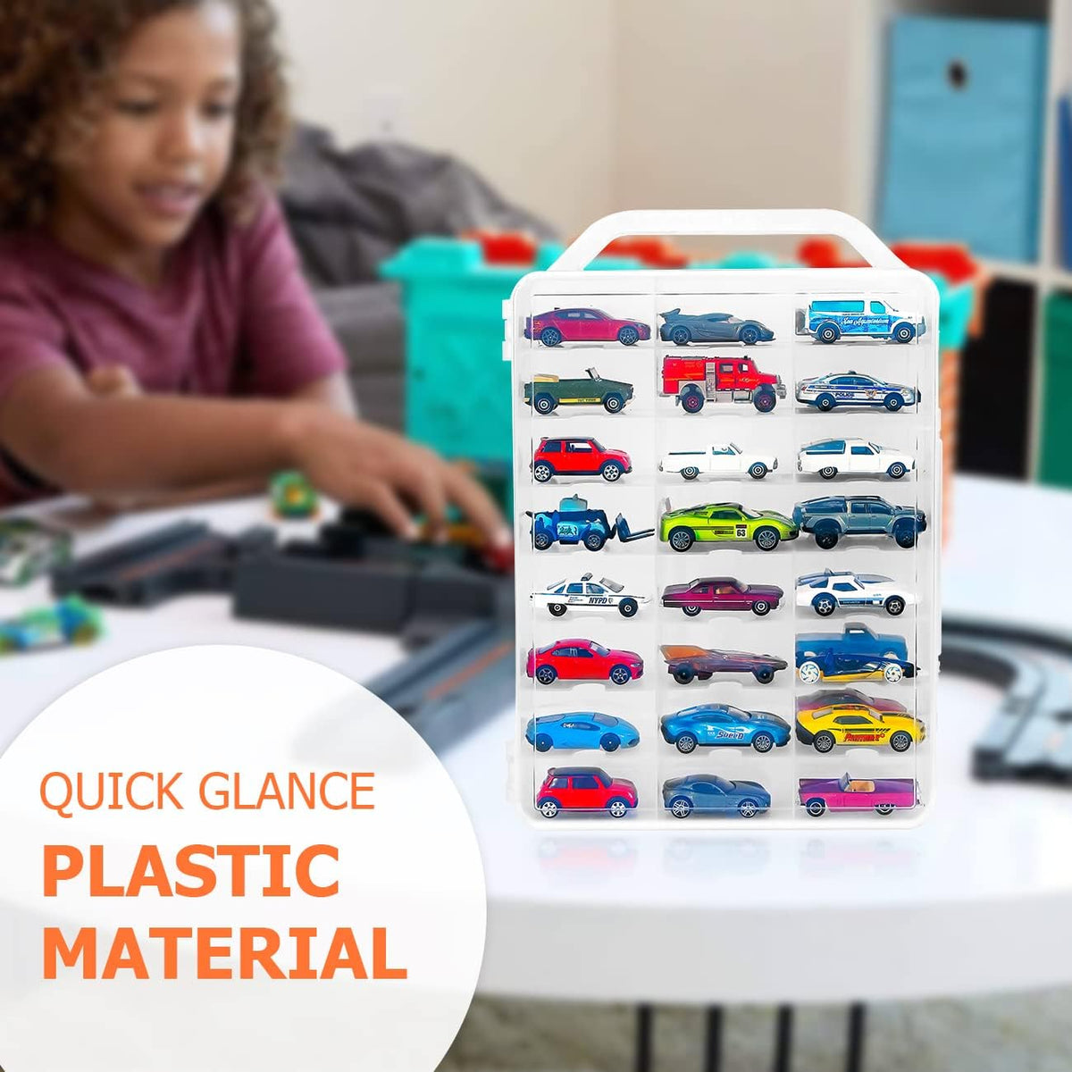 KISLANE Toy Car Storage Case, 48 Slots Double Sided Display Case, Clear