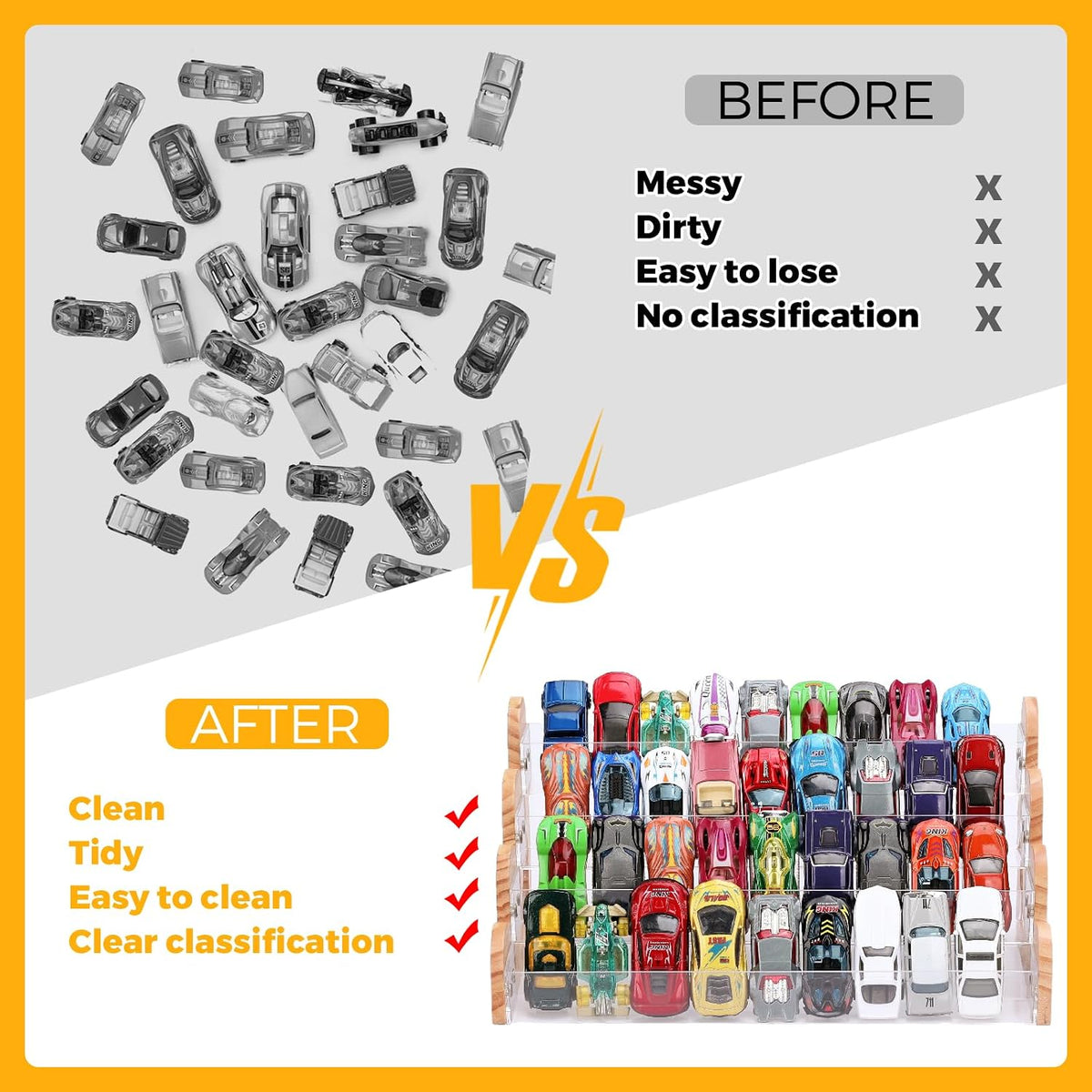 KISLANE Toy Car Display Stand, 4 Tier Clear Diecast Car Display Rack