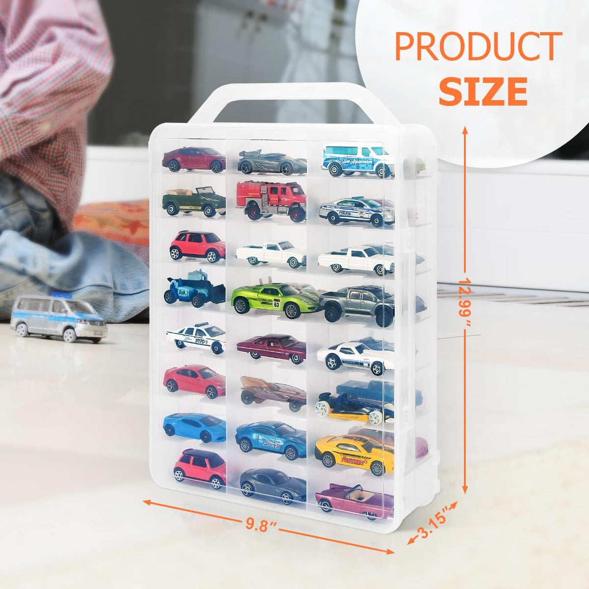 KISLANE Toy Car Storage Case, 48 Slots Double Sided Display Case, Clear