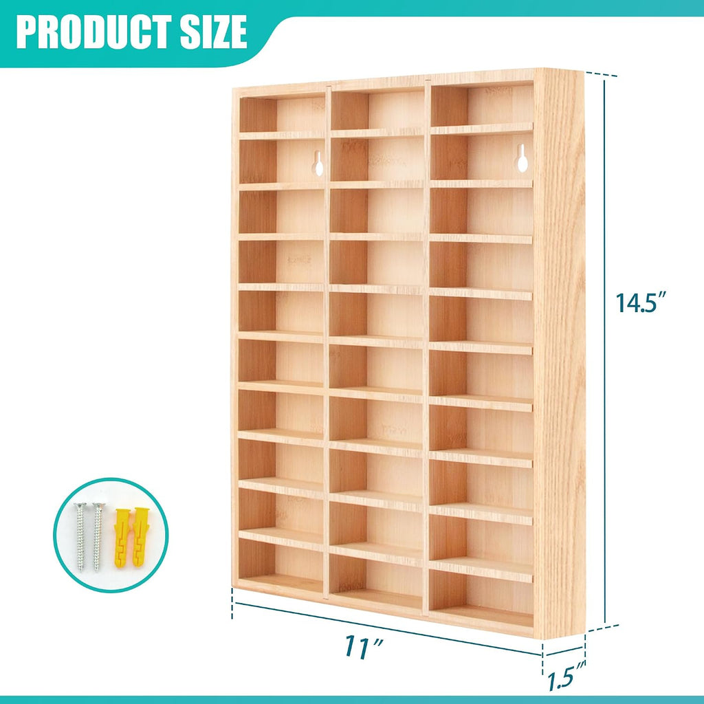 KISLANE Toy Car Display Case, Wall Mount Storage Holds 30 (Wood)