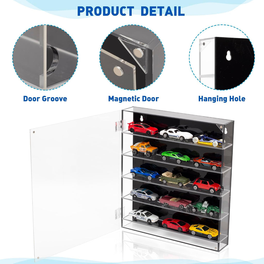 KISLANE 5-Tier Toy Car Display Case, Wall Mount Storage Holds 15 (Tiers)