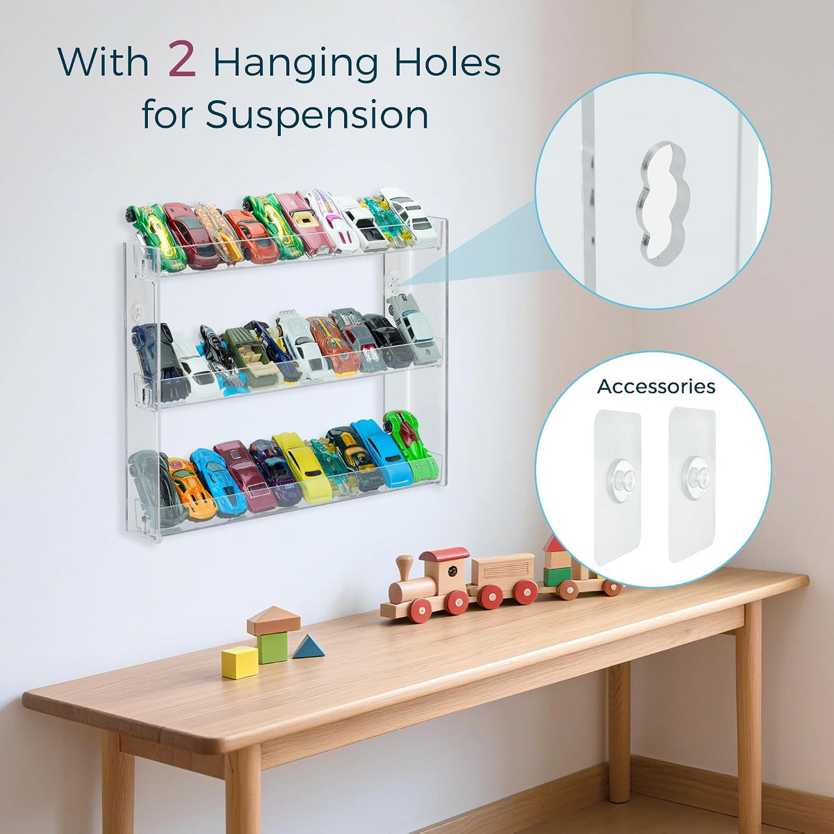 KISLANE 3-Tier Toy Car Display Case, Wall Mount Storage Holds 30 (2 Pack)