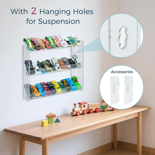 KISLANE 3-Tier Toy Car Display Case, Wall Mount Storage Holds 30 (2 Pack)