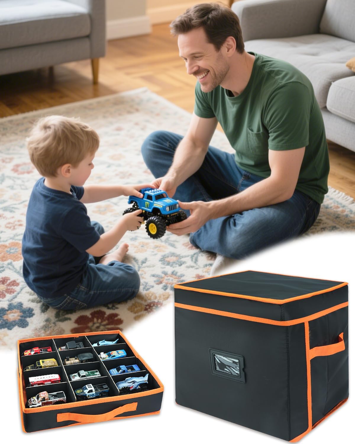 KISLANE Monster Truck Storage Organizer, 4-Layer Trucks Storage Box with 48 Compartments,Fits 1:64 Monster Trucks, Toy T