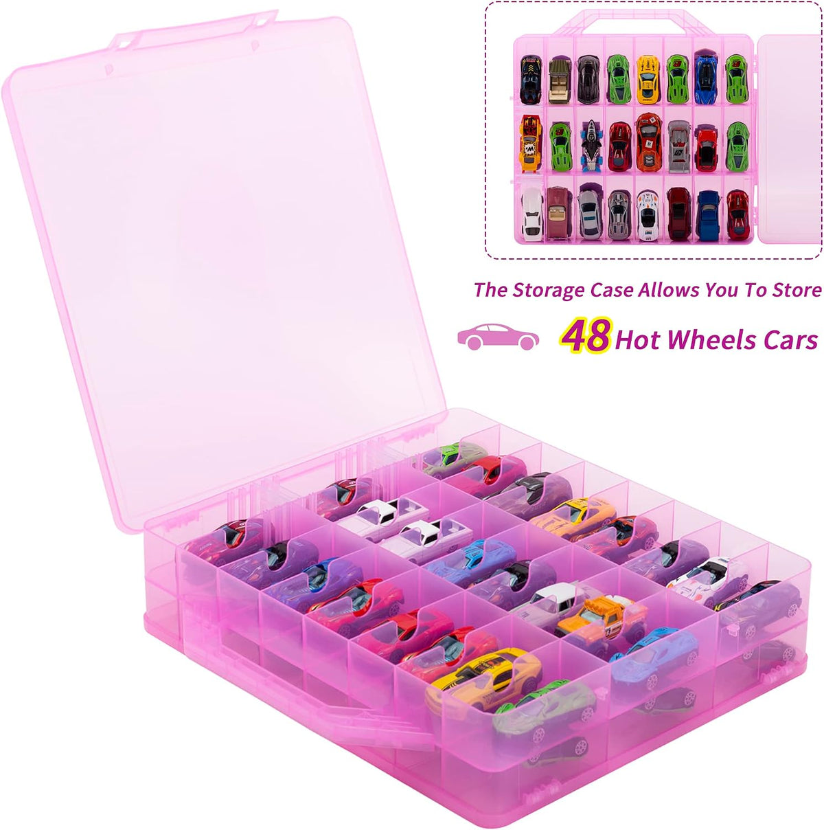 KISLANE Toy Car Storage Case, Diecast Display Case 48 Slots (Pink)