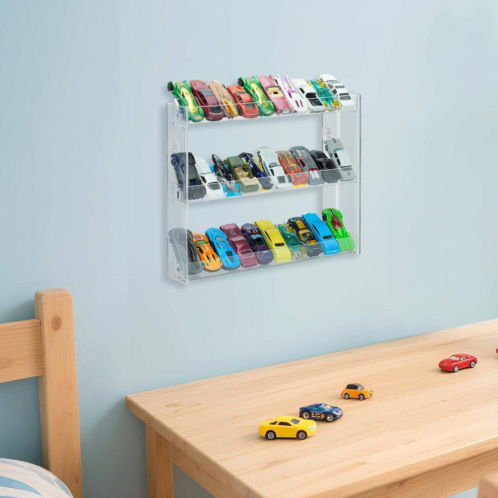 KISLANE 3-Tier Toy Car Display Case, Wall Mount Storage Holds 30 (2 Pack)