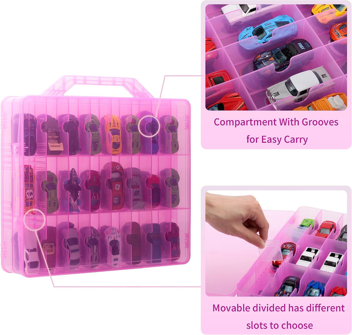 KISLANE Toy Car Storage Case, Diecast Display Case 48 Slots (Pink)