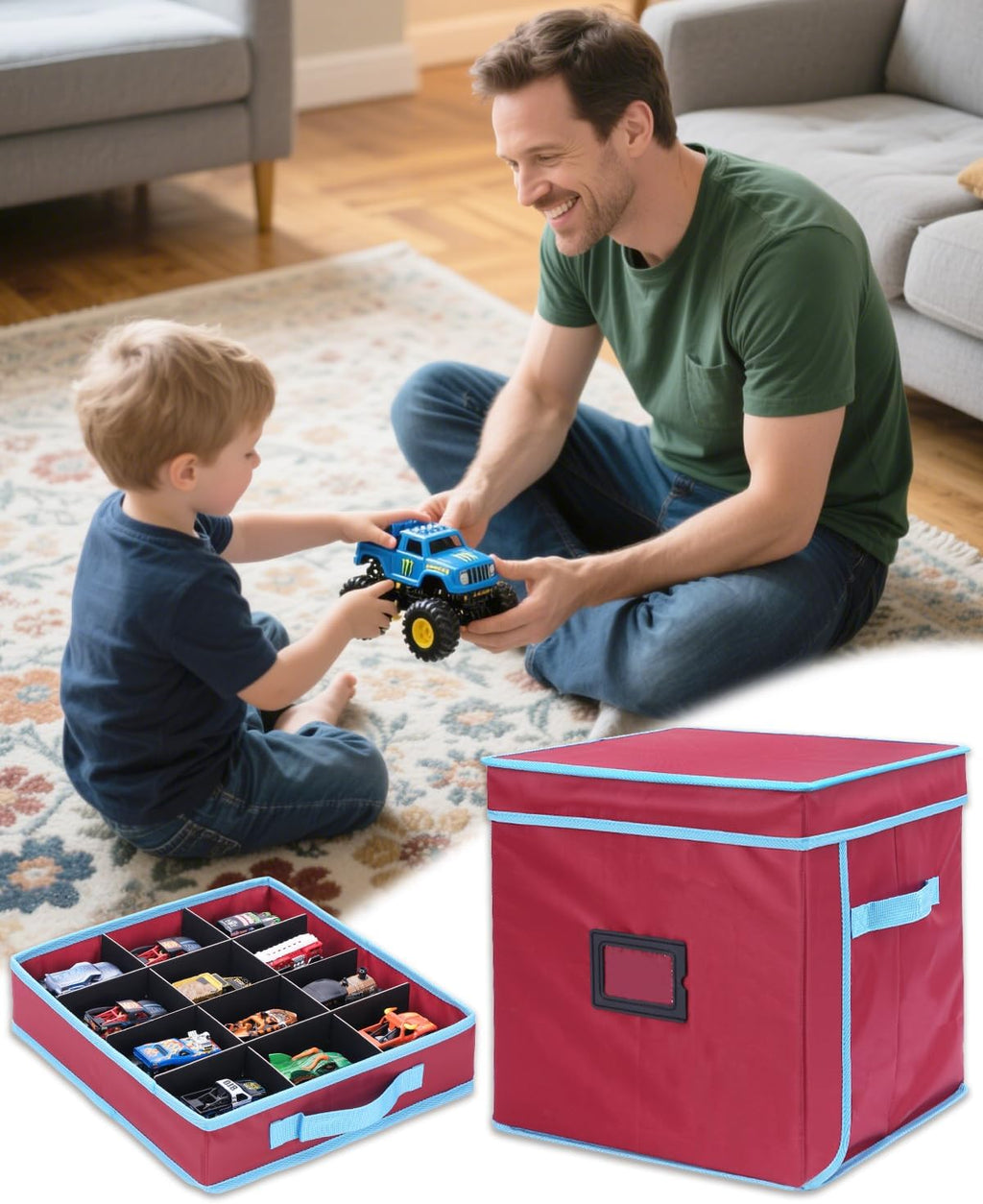 KISLANE Monster Truck Storage Organizer, 4-Layer Trucks Storage Box with 48 Compartments,Fits 1:64 Monster Trucks, Toy T