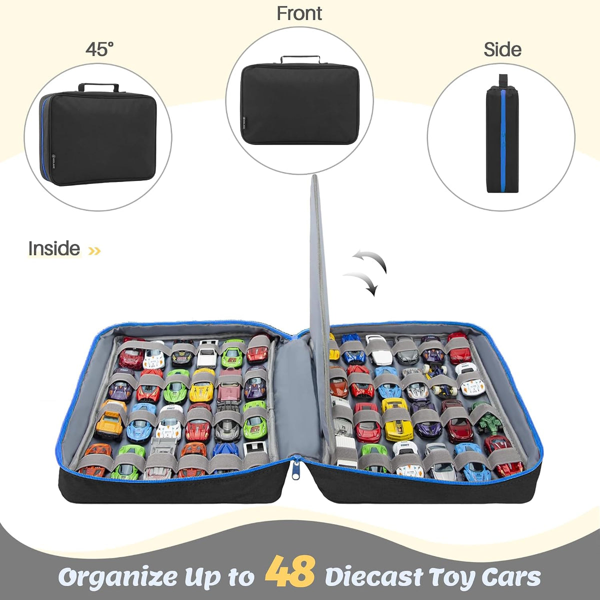 KISLANE Toy Car Storage Case, Diecast Display Case 48 Slots (Black)