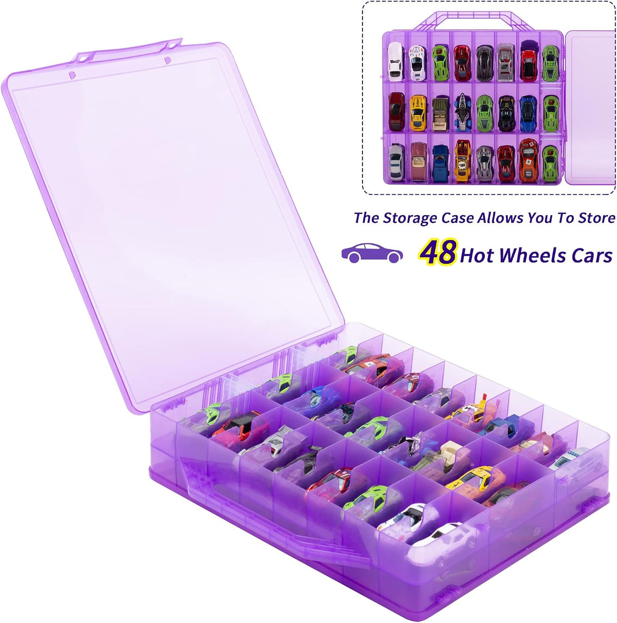 KISLANE Toy Car Storage Case, Diecast Display Case 48 Slots (Purple)