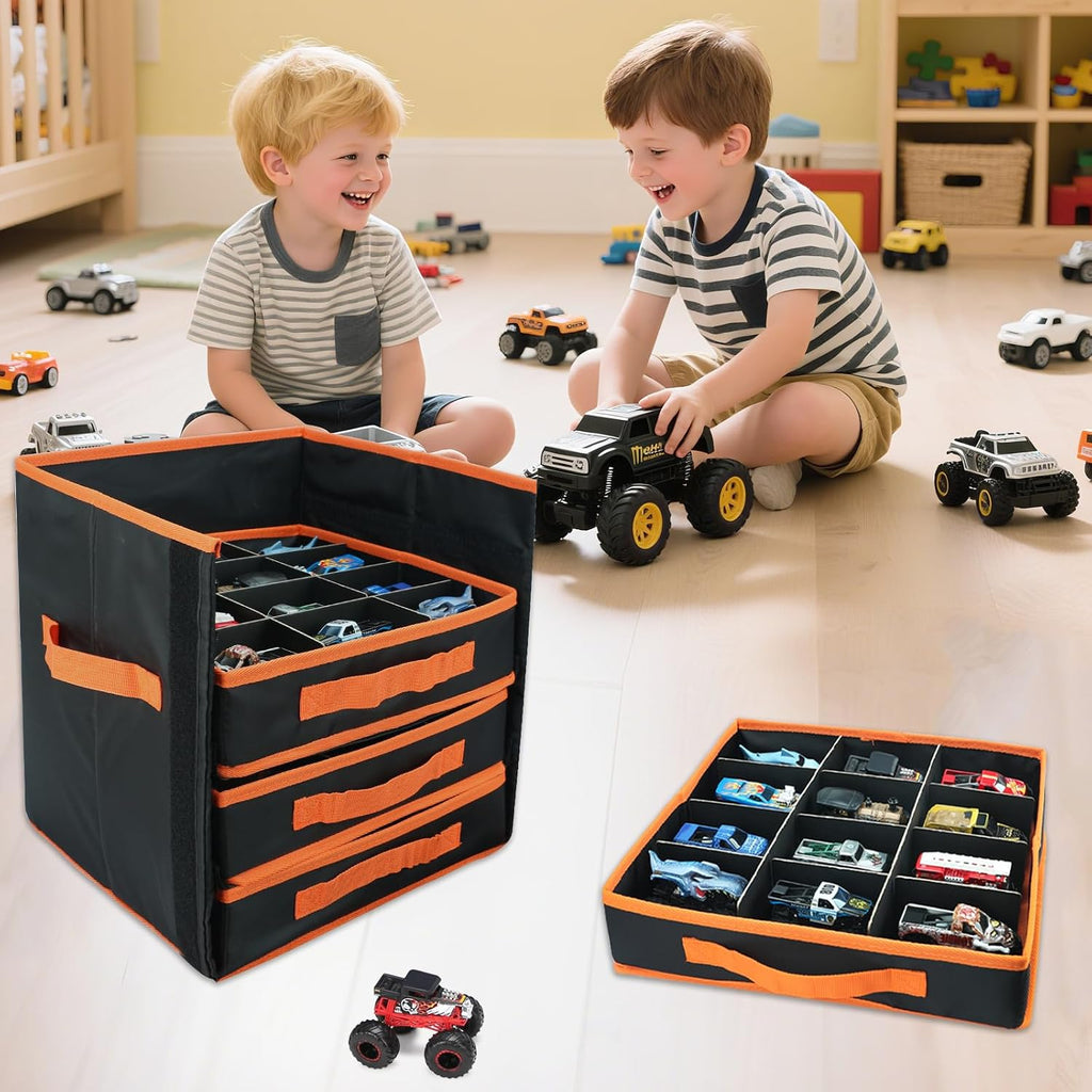 KISLANE Monster Truck Storage Organizer, 4-Layer Trucks Storage Box with 48 Compartments,Fits 1:64 Monster Trucks, Toy T