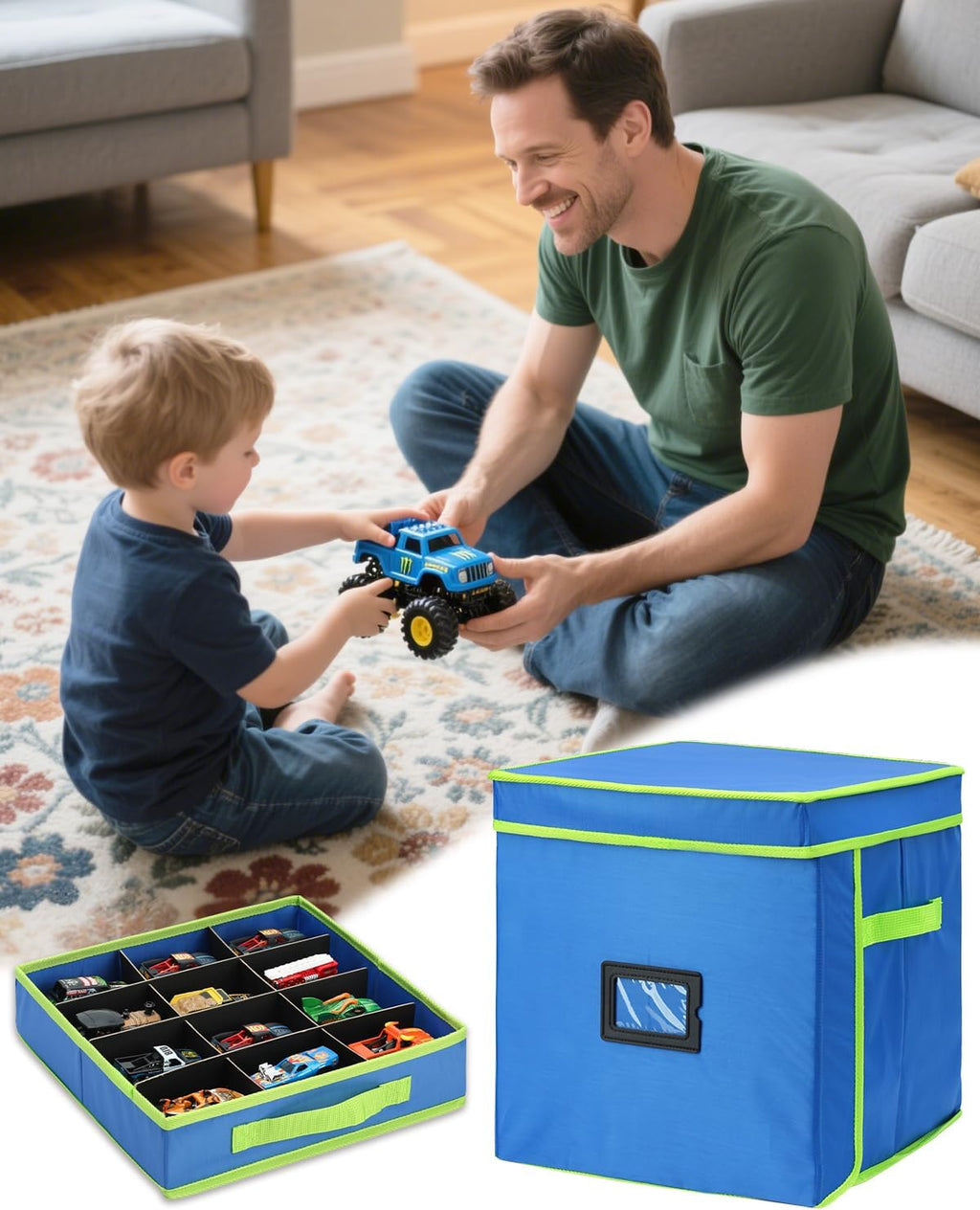 KISLANE Monster Truck Storage Organizer, 4-Layer Trucks Storage Box with 48 Compartments,Fits 1:64 Monster Trucks, Toy T