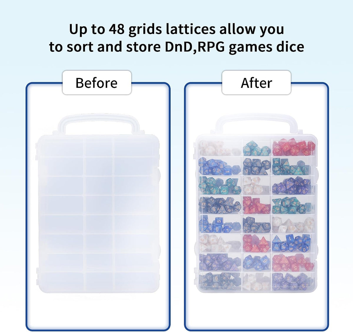 KISLANE Dice Storage Case for DnD Dice with Removable Dividers Holding up to 830 Dices, Dice Case for DnD Dice with Hand