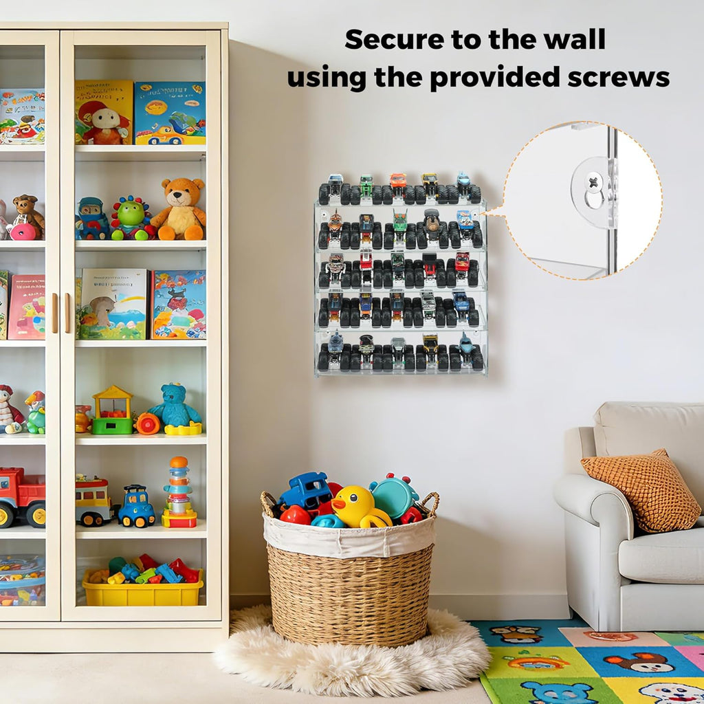 KISLANE 5-Tier Monster Truck Display Case, Toy Car Storage, Holds 25