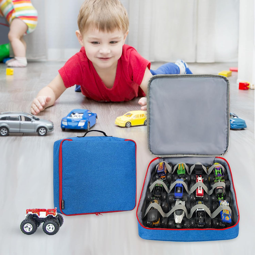 KISLANE Monster Trucks Storage Case, Toy Car Display Case 12 Slots (Blue)