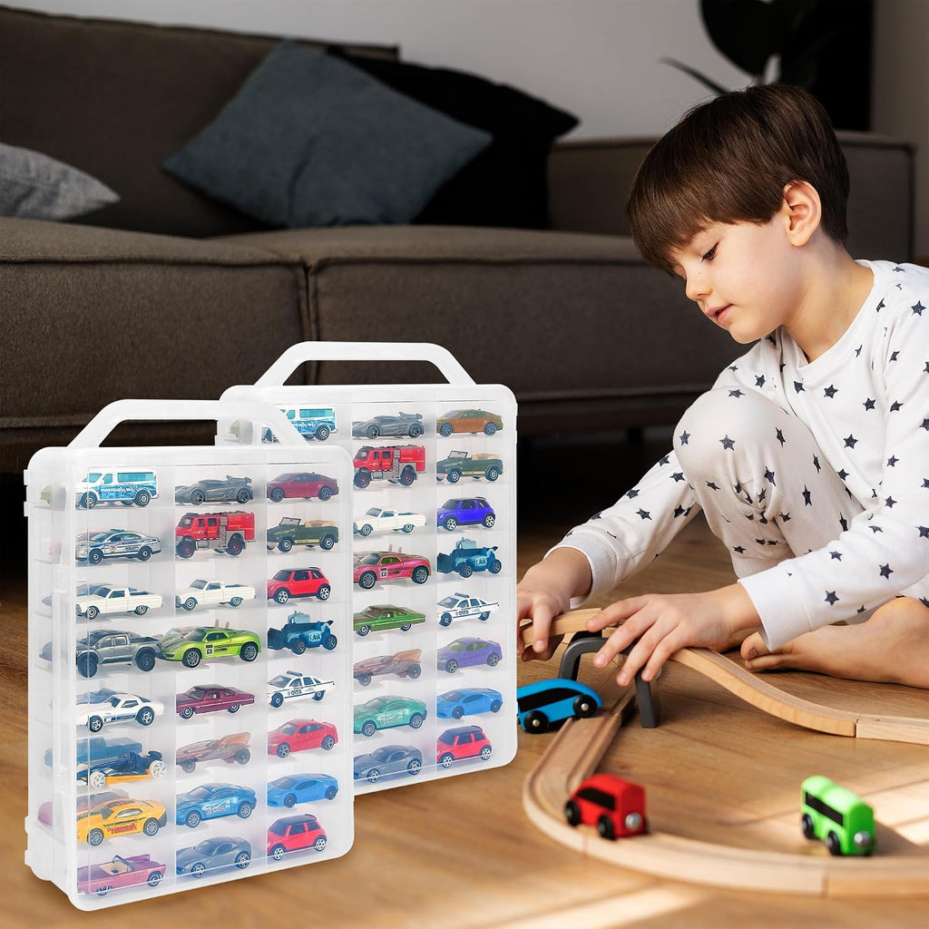 KISLANE Toy Car Storage Case, 48 Slots Double Sided Display Case (2 Pcs)