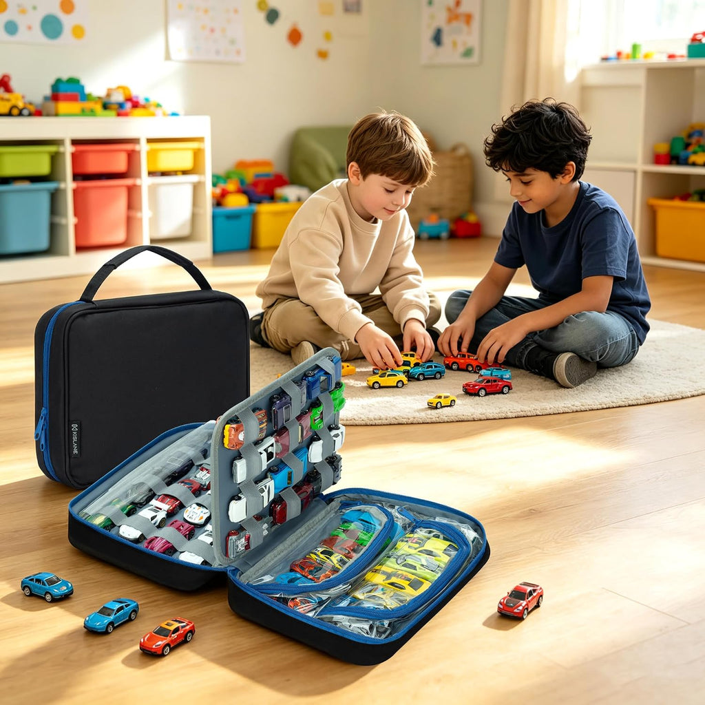 KISLANE Toy Car Storage Case, 50 Car Organizer with 36 Slots & PVC Pockets