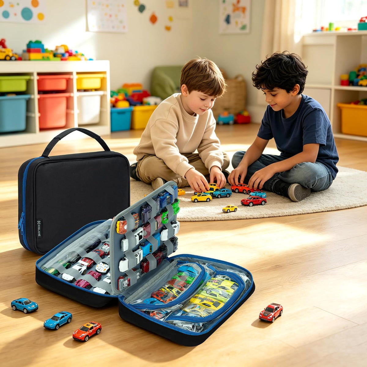 KISLANE Toy Car Storage Case, 50 Car Organizer with 36 Slots & PVC Pockets