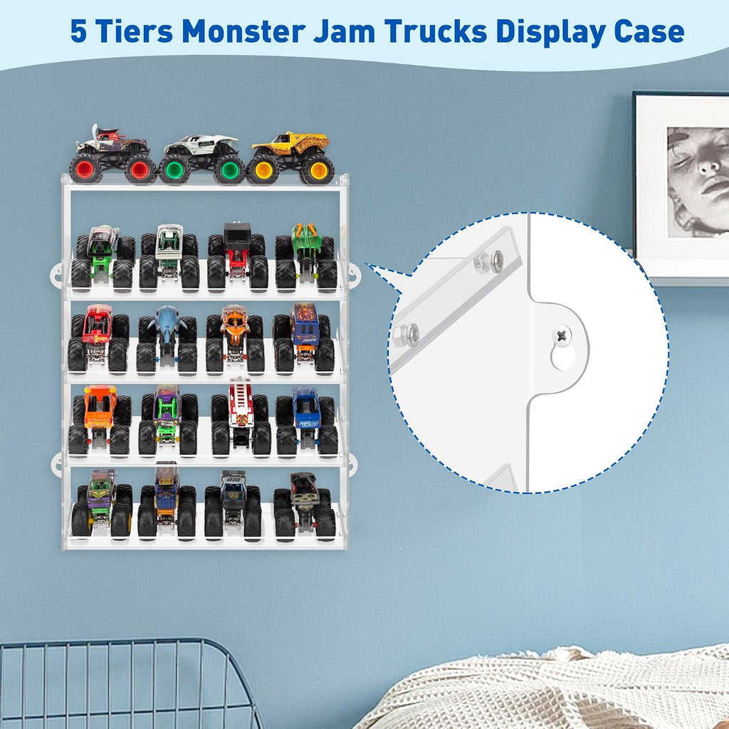 KISLANE 5-Tier Toy Car Display Case, Wall Mount Storage Holds 20