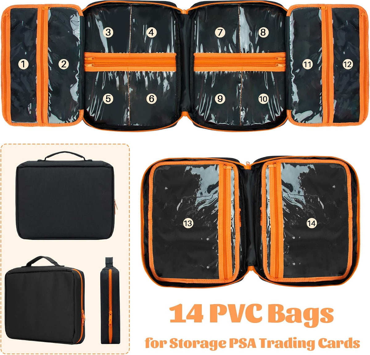 KISLANE Graded Card Storage Case, 14 Pockets for PSA BGS Cards (Black)