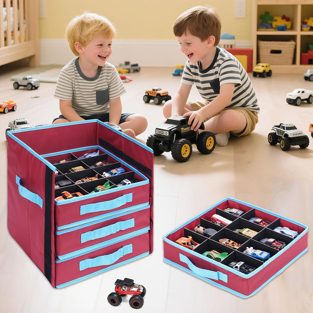 KISLANE Monster Truck Storage Organizer, 4-Layer Trucks Storage Box with 48 Compartments,Fits 1:64 Monster Trucks, Toy T