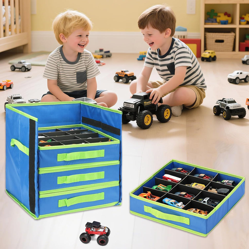 KISLANE Monster Truck Storage Organizer, 4-Layer Trucks Storage Box with 48 Compartments,Fits 1:64 Monster Trucks, Toy T
