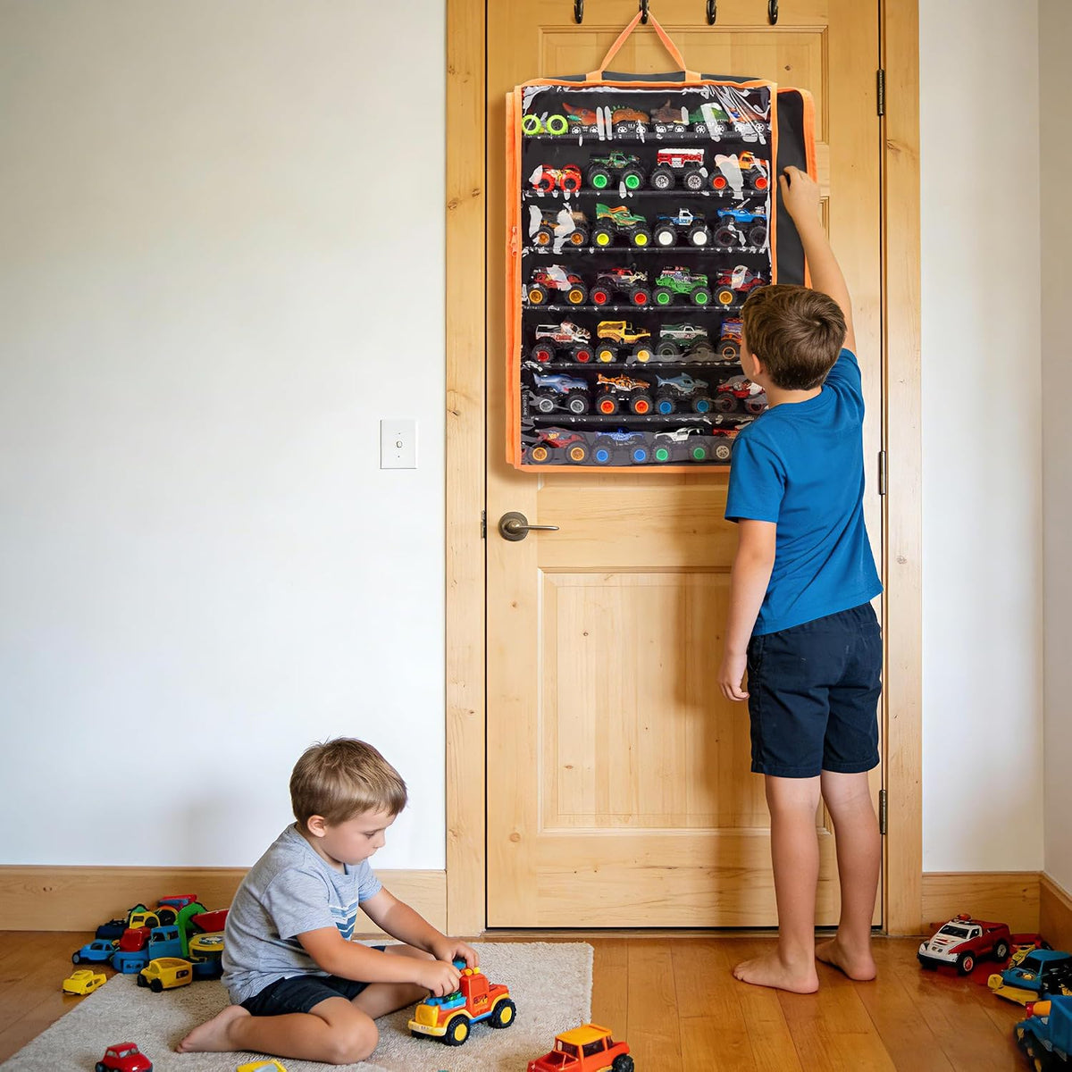 KISLANE Monster Truck Storage Organizer, Hanging Monster Truck Display Case with 7 Removable Tiers, Dual Zipper Clear Wi