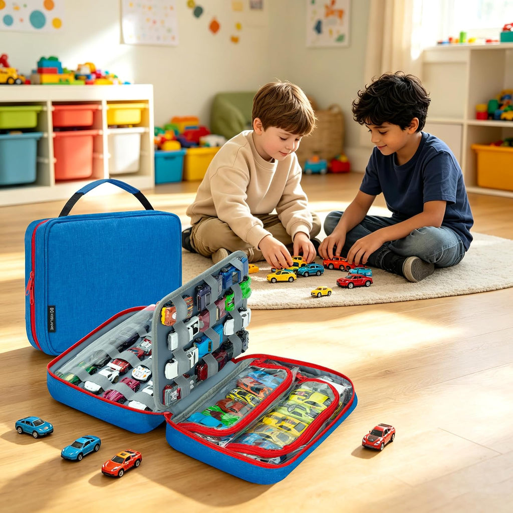 KISLANE Toy Car Storage Case, 50 Car Organizer with 36 Slots & PVC Pockets