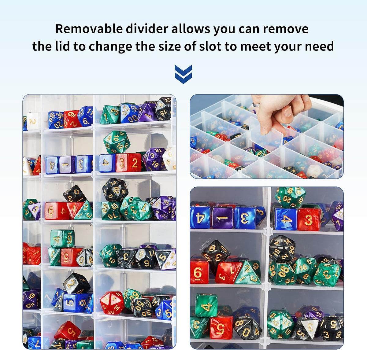 KISLANE Dice Storage Case for DnD Dice with Removable Dividers Holding up to 830 Dices, Dice Case for DnD Dice with Hand