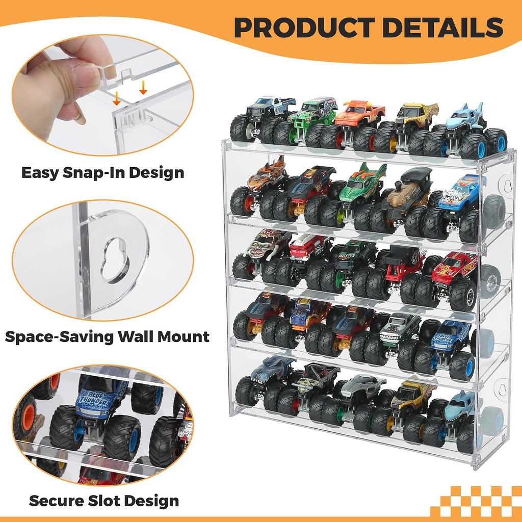 KISLANE 5-Tier Monster Truck Display Case, Toy Car Storage, Holds 25