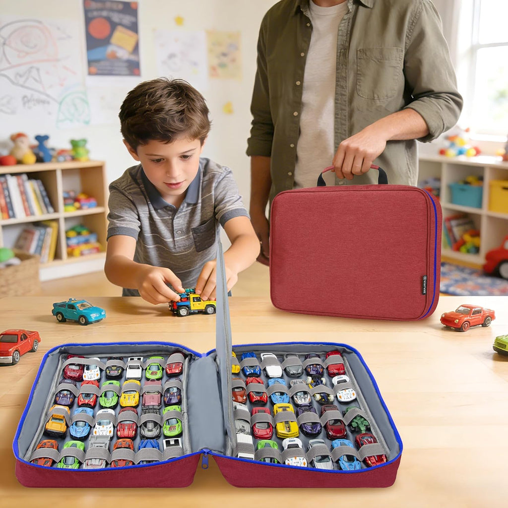 KISLANE Toy Car Storage Case, Diecast Display Case 48 Slots (Red)