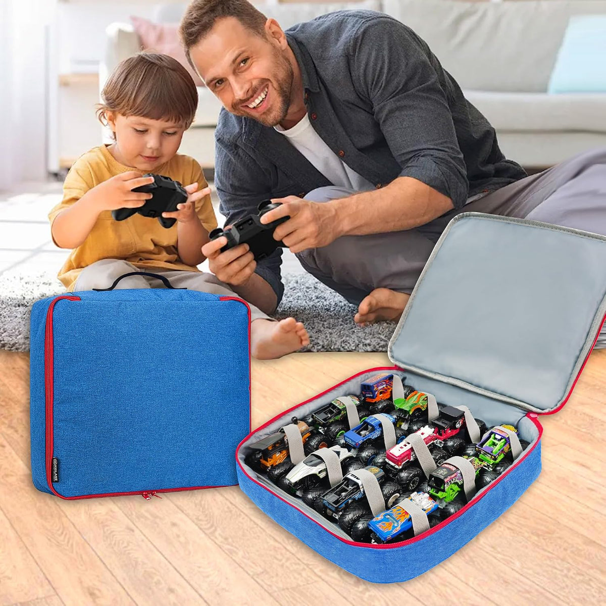 KISLANE Monster Trucks Storage Case, Toy Car Display Case 12 Slots (Blue)