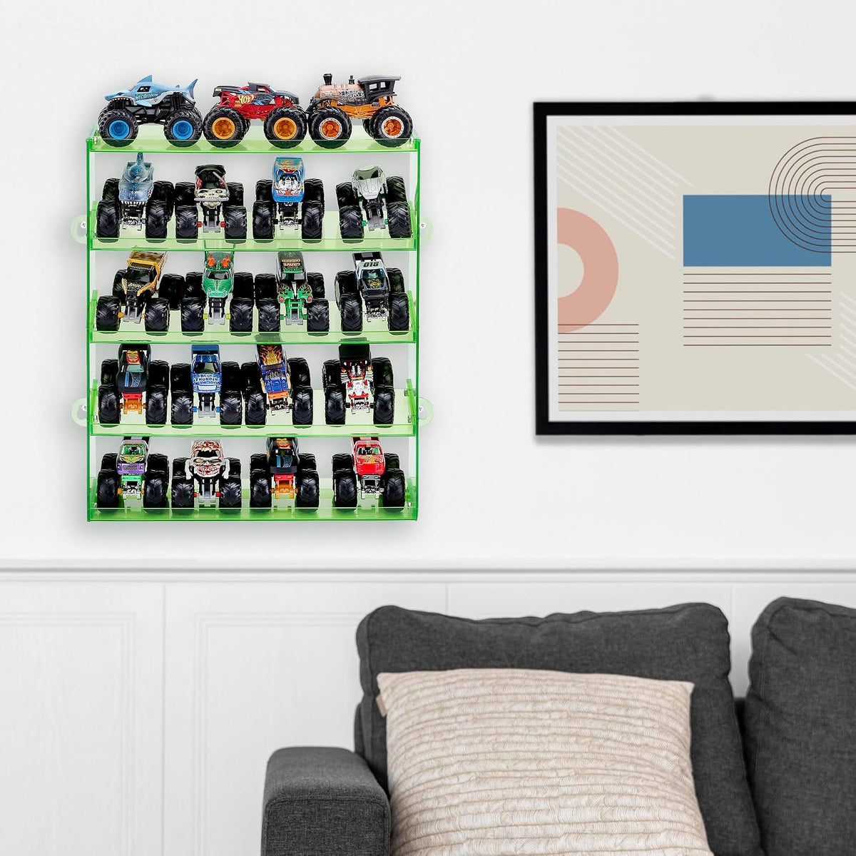 KISLANE 5-Tier Monster Trucks Display Case, Wall Mount Storage Holds 20
