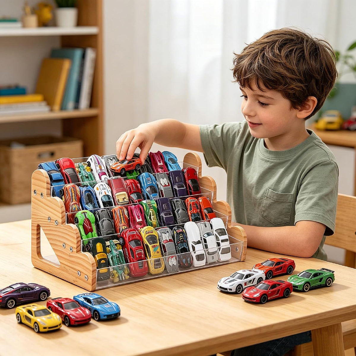 KISLANE Toy Car Display Stand, 4 Tier Clear Diecast Car Display Rack