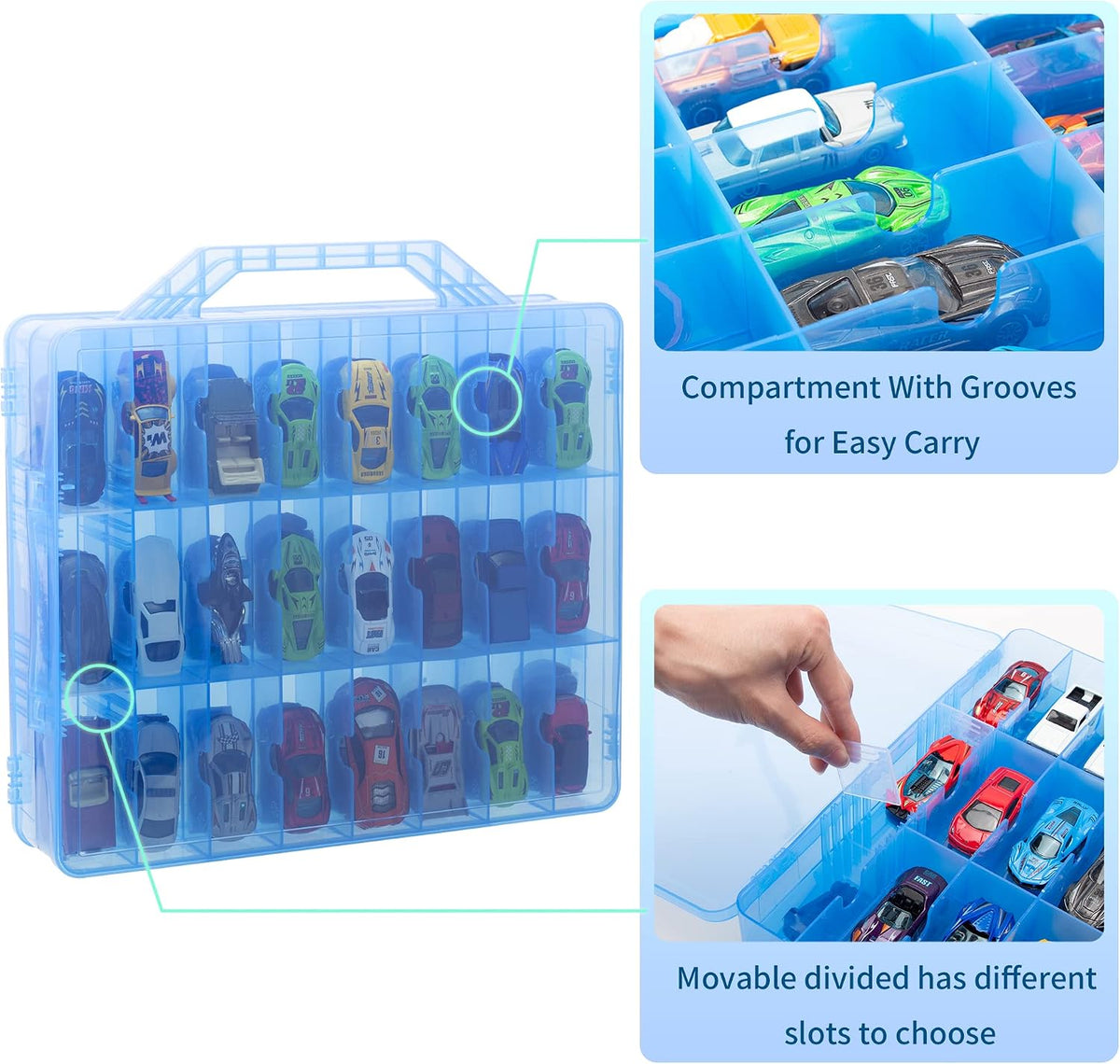 KISLANE Toy Car Storage Case, Diecast Display Case 48 Slots (Blue)