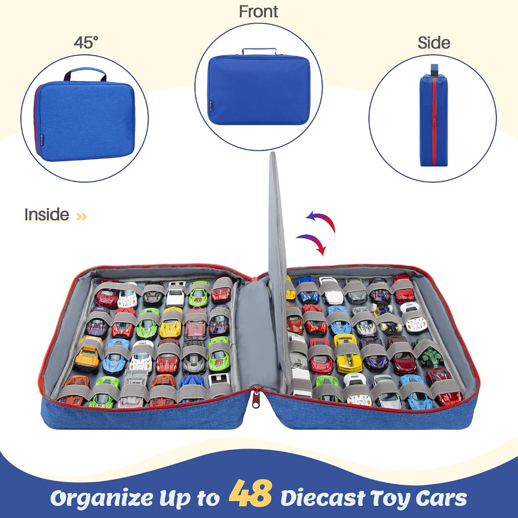 KISLANE Toy Car Storage Case, Diecast Display Case 48 Slots (Blue)