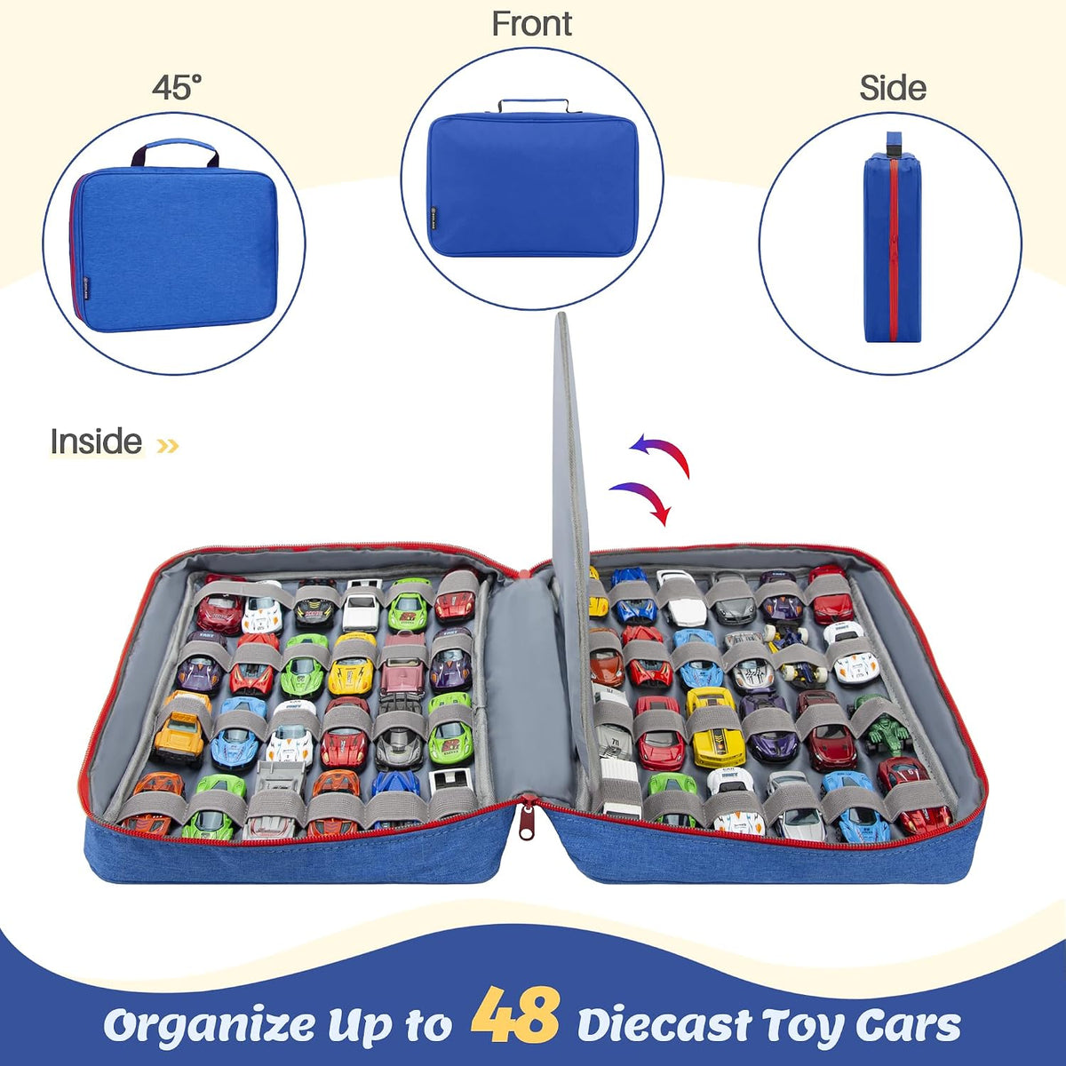 KISLANE Toy Car Storage Case, Diecast Display Case 48 Slots (Blue)