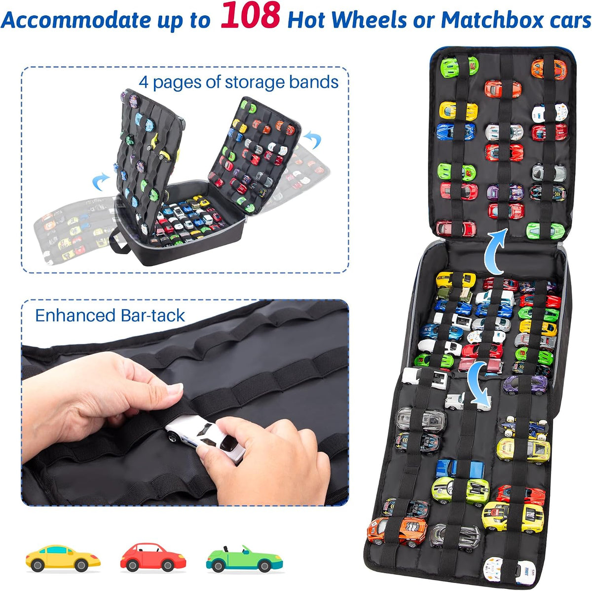 KISLANE Toy Car Storage Backpack, Diecast Organizer 108 Slots (Gray)